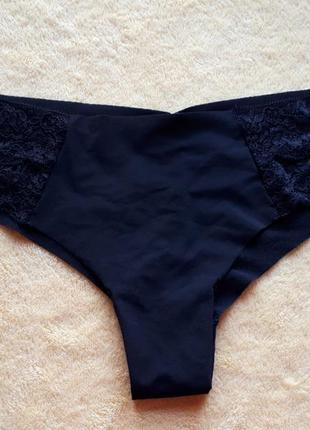 Новые черные бесшовные кружевные трусики бразилиана полуоткрытые хипстеры красивая попа виктория сикрет с-м/8-10/36-38/44-46 victoria's secret