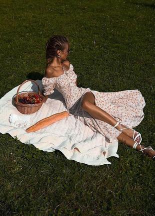 Жіноча довга літня сукня сарафан з розрізом по нозі в квітковий принт4 фото