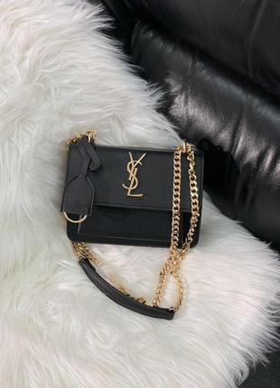 Сумка женская в стиле yves saint laurent sunset mini chain black/gold9 фото