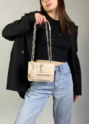 Сумка женская в стиле yves saint laurent sunset mini chain beige