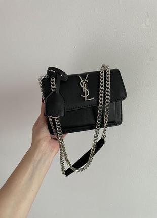 Сумка женская в стиле yves saint laurent sunset mini chain black/silver8 фото