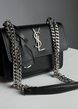 Сумка женская в стиле yves saint laurent sunset mini chain black/silver5 фото