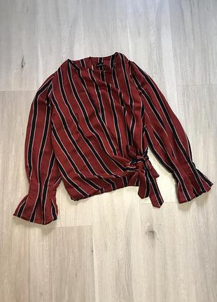 Шикарна натуральна блузка в смужку блузка з рукавами сорочка в смужку