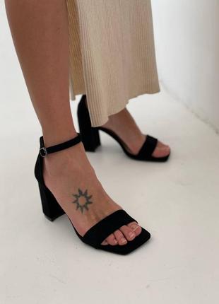 Черные босоножки туфли из эко-замши на устойчивом кольца2 фото