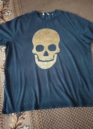 ‼️батал‼️брендовая футболка черная с пайетками "череп" 🖤 62/64/7xl размер, пог 71 см, коттон3 фото