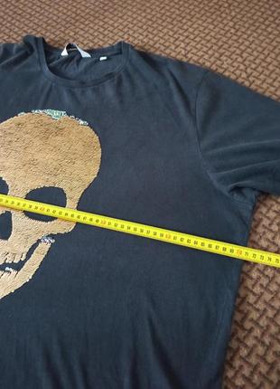‼️батал‼️брендовая футболка черная с пайетками "череп" 🖤 62/64/7xl размер, пог 71 см, коттон5 фото