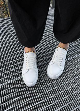 Натуральные кожаные белые кеды - кроссовки на высокой подошве4 фото