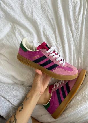 Кросівки adidas gazelle x gucci pink green4 фото