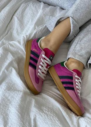 Кросівки adidas gazelle x gucci pink green5 фото