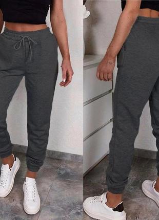 Теплые на флисе базовые спортивные штаны-джоггеры батал, цвет антрацит-темно-серый1 фото
