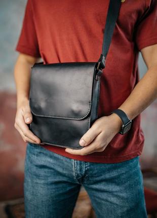 Мужская барсетка с клапаном, черная сумка через плечо из натуральной кожи, классический мессенджер6 фото