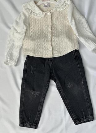 Джинсы zara 18-24 м. кофточка 92 р.