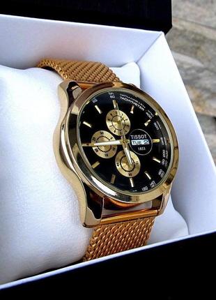 Золотий чоловічий кварцовий наручний годинник tissot на нейлоновому ремінці/тиссот3 фото