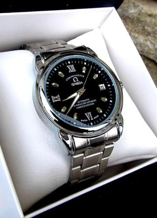 Мужские серебряные механические наручные часы omega / омега3 фото