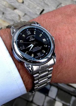Мужские серебряные механические наручные часы omega / омега6 фото