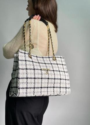 Сумка жіноча в стилі  chanel textile tote bag white/black2 фото