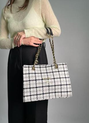 Сумка жіноча в стилі  chanel textile tote bag white/black3 фото