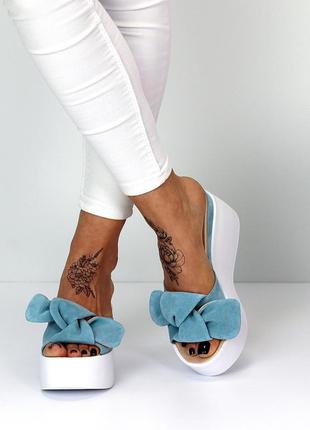 Жіночі шльопанці натуральна шкіра та замша чорний,пудра,блакитний,бірюза,червоний