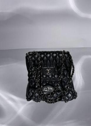 Сумка жіноча в стилі chanel 1.55 black/silver2 фото
