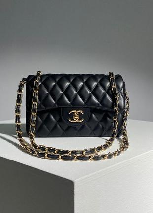 Сумка жіноча в стилі chanel 1.55 black/gold