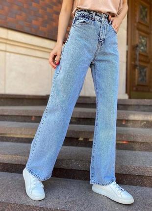 Жіночі джинси труби на високій посадці, з розрізами  класичні, прямі, розширені, палаццо, сині, блакитні, сірі, білі, штани, джинс, чорні7 фото