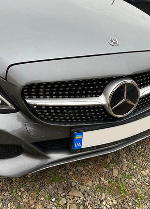 Передняя решетка diamond silver 2014-2018, без камеры для mercedes c-сlass w205