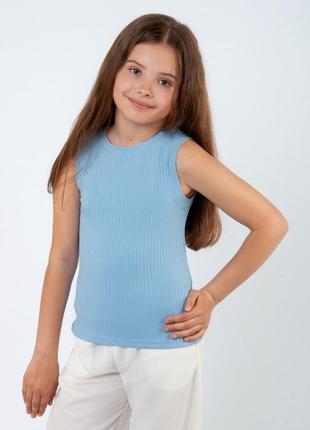 Стильная футболка без рукавов рубчик, легкая трендовая подростковая футболка для девочки, модная футболка рубчик для девчонки4 фото