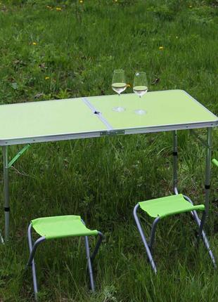 Розкладний стіл (зелений) для пікніка, стільці1 фото