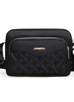 Жіноча нейлонова сумка на плече jingpin текстильна крос-боді тканинна чорна повсякденна
