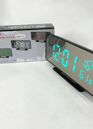 Настільний годинник електронний vst-888y світлодіодний дзеркальний із зазначенням температури вологості2 фото