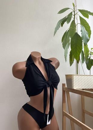 Топ чорний пляжний з прозорою спинкою універсальний