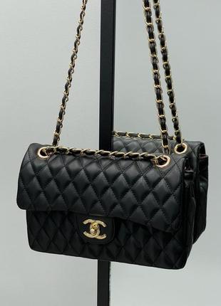 Сумка женская в стиле chanel 2.55 black gold3 фото