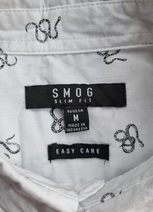 Брендовая красивая топовая базовая белая новогодняя мужская рубашка в змеиный принт...