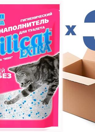 Наповнювач для котячого туалету силікагелевий silicat extra 5.0lx3шт(15l)