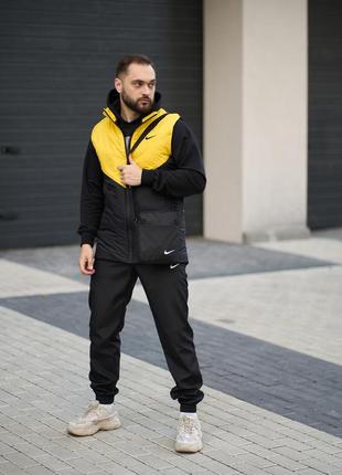 Комплект чоловічий editorial nike: жилетка жовто-чорна + штани "president" чорні. барсетка у подарунок!