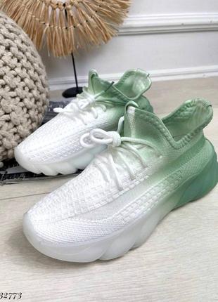 ▪️женские дышащие кроссовки трикотажные текстильные новые белые-зеленые спортивные адидас изи буст adidas yeezy boost 350 трикотаж текстиль весна лето