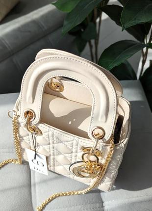 Женская сумка, сумочка в стиле lady dior mini, леди диор мини из экокожи, молочный цвет люкс качеств4 фото