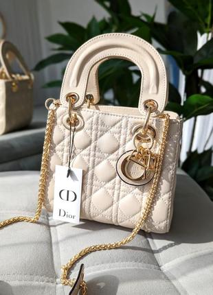 Женская сумка, сумочка в стиле lady dior mini, леди диор мини из экокожи, молочный цвет люкс качеств1 фото