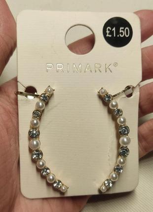 Сережки-каффы primark, серьга кафф с жемчугом и камнями2 фото