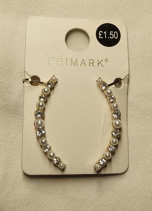 Сережки-каффы primark, серьга кафф с жемчугом и камнями