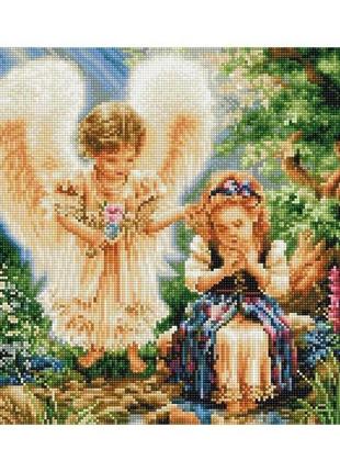 Алмазная живопись мозаика по номерам на холсте 40*50см brushme gj2093 девочка с ангелом1 фото