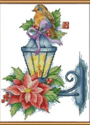Набір для вишивання за нанесеною на канву схемою "the bird on the lamp". aida 14ct printed, 26*32 см