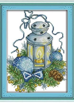 Набор для вышивания по нанесённой на канву схеме "the blue christmas lights". aida 14ct printed 18*22 см