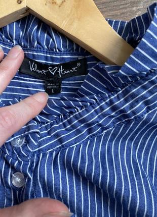 100% хлопковая трендовая синяя рубашка/ блуза velvet heart в вертикальную полоску4 фото