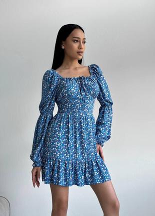 Жіноча сукня ніжна з штапель,блакитний принт, розміри: 42-44, 46-48