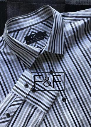 Брендовая идеальная красивая топовая базовая рубашка хлопковая белая коричневая серая полосатая рубашка в полоску shirt l f&amp;f