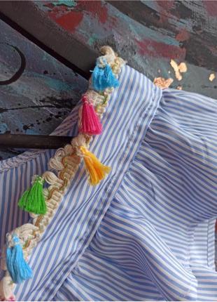 ❗ ▪️ sale ▪️❗легка блуза блакитна біла в принт оздоблена бахромою бахрома літо весна кофта футболка база2 фото