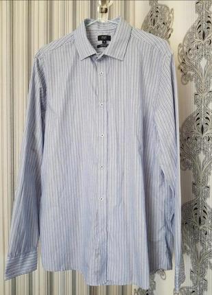 Брендова топова базова блакитна бавовняна синя смугаста сорочка в смужку f&amp;f l