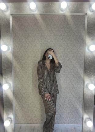 Женский шелковый домашний костюм рубашка штаны3 фото