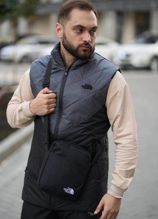 Комплект чоловічий tnf: жилетка сіро-чорна + штани "president" чорні. барсетка у подарунок!